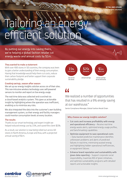 Fashion retailer reduces energy waste and annual operating costs by $1MM.
